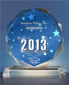 SunKiss Villas receives Davenport Award for Best of Vacation Rentals